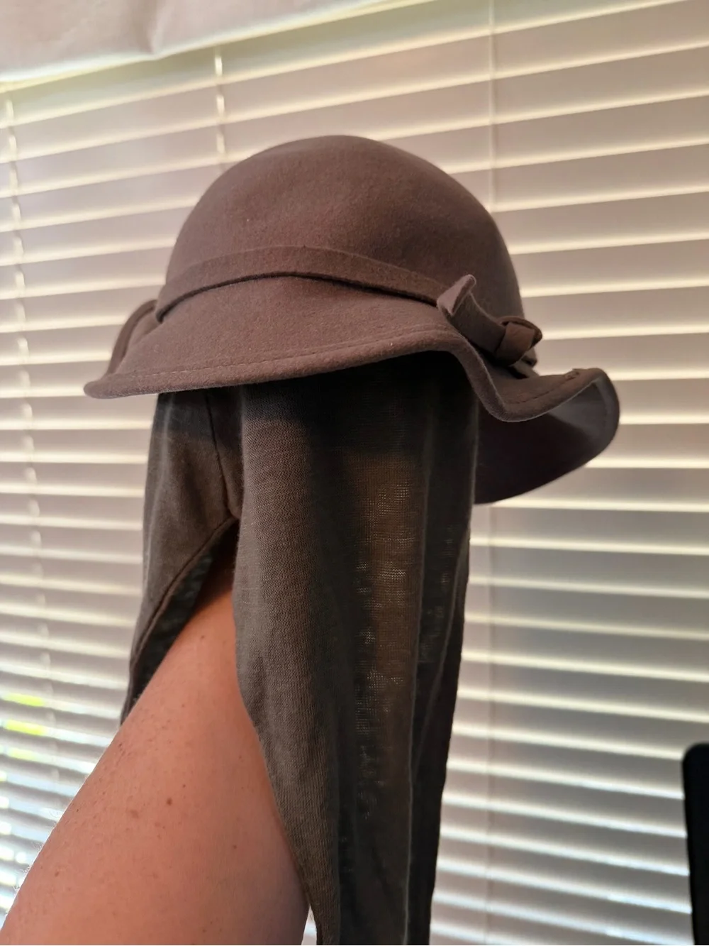 Vintage Michael Howard Chocolate Brown Felt Floppy wool Hat with Draped Scarf